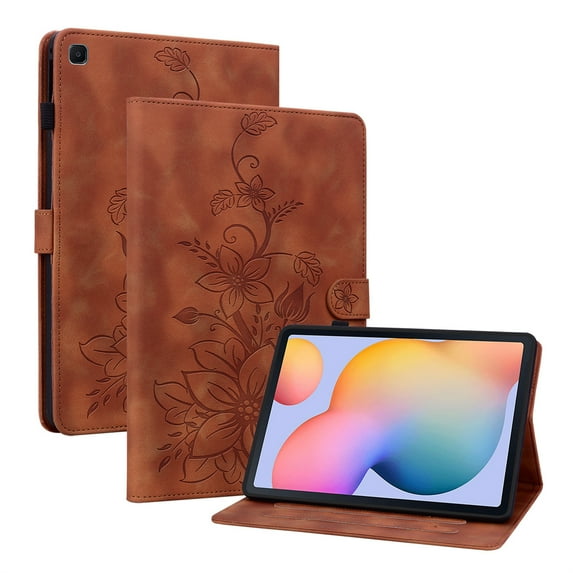 XYX for Samsung Galaxy Tab S6 Lite 10.4 Inch SM-P610 SM-P613 SM-P615 Case, PU Leather Slim Folio with Multi-Angle Stand - Brown Lily Flower