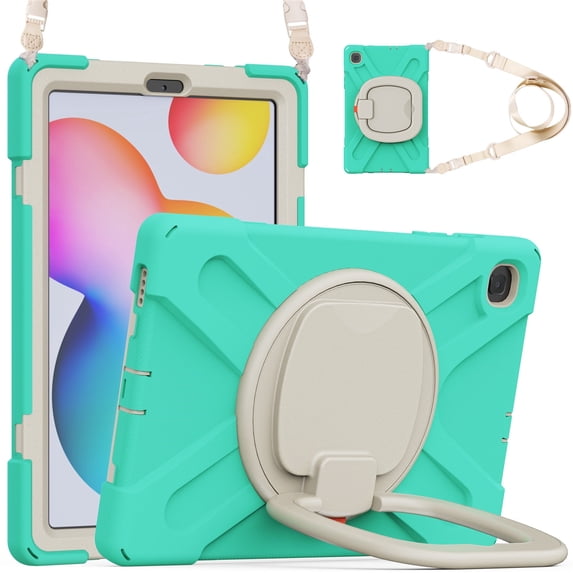 Case for Samsung Galaxy Tab S6 Lite (SM-P610/P613/P615/P619), 360 Degree Rotating Hand Grip Shockproof Cover with Shoulder Strap, Mint Green
