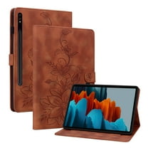 XYX for Samsung Galaxy Tab S7  Plus/S8  Plus/S7 FE/T730/T736/X800/X806 Case, PU Leather Slim Folio with Multi-Angle Stand - Brown Lily Flower