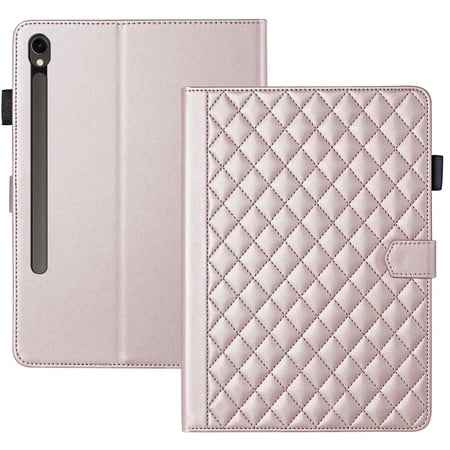 for Samsung Galaxy Tab S10 Lite/S10 FE/S9 FE Case, Rhombus Pattern Multiple Viewing Angles Stand Slim Folio Cover (Rose Gold)