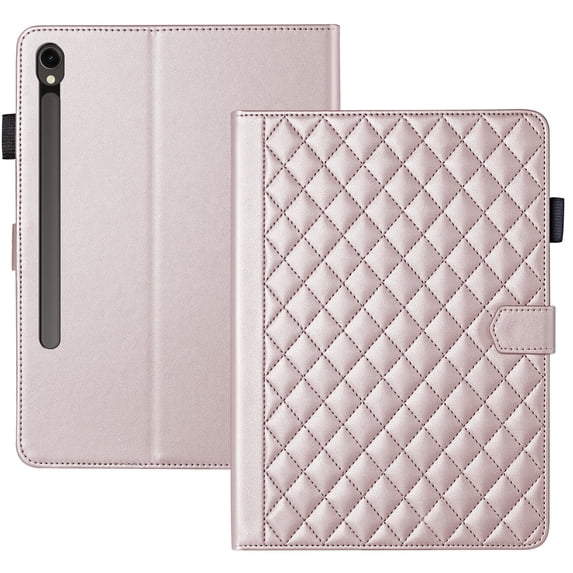 for Samsung Galaxy Tab S10 Plus/S9 FE+/S9+ 12.4 inch Case, Rhombus Pattern Multiple Viewing Angles Stand Slim Folio Cover (Rose Gold)