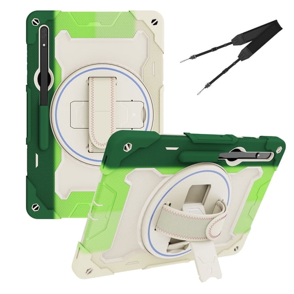 3in1 Rotating Stand Case for Samsung Galaxy Tab S9 Ultra 14.6 inch SM-X910 with Hand/Shoulder Strap, Shockproof Rugged, Green