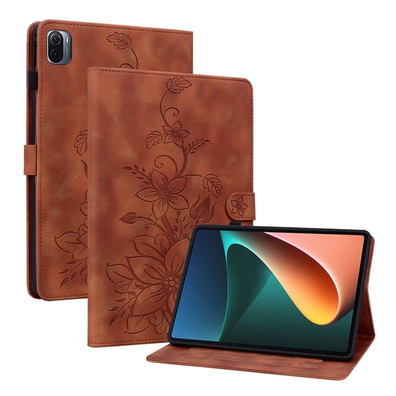 XYX for Xiaomi Pad 5 Case, PU Leather Slim Folio with Multi-Angle Stand for Xiaomi Pad 5 Pro 5G 11.0 inch - Brown Lily Flower