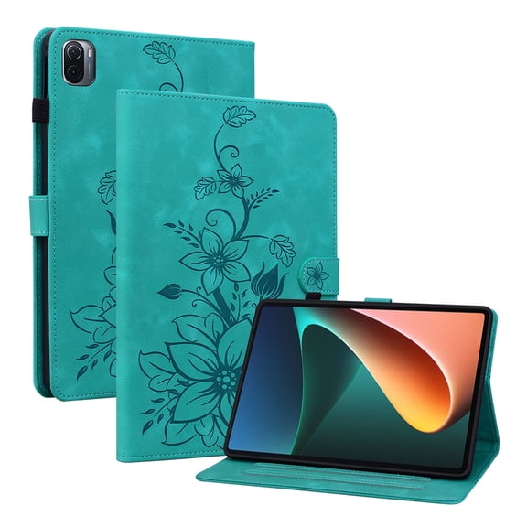 XYX for Xiaomi Pad 5 Case, PU Leather Slim Folio with Multi-Angle Stand for Xiaomi Pad 5 Pro 5G 11.0 inch - Green Lily Flower