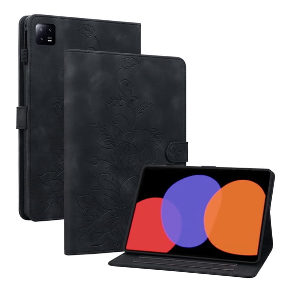 XYX for Xiaomi Pad 6 Case, PU Leather Slim Folio with Multi-Angle Stand for Xiaomi Pad 6 Pro 11.0 inch - Black Lily Flower