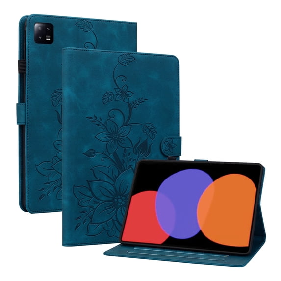 XYX for Xiaomi Pad 6 Case, PU Leather Slim Folio with Multi-Angle Stand for Xiaomi Pad 6 Pro 11.0 inch - Blue Lily Flower