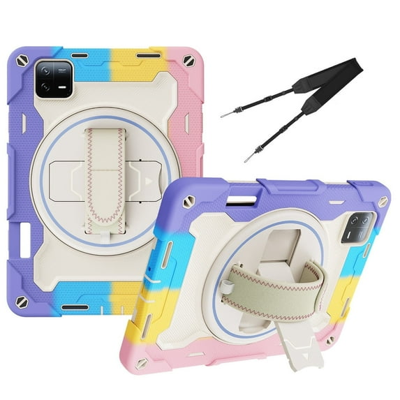 XYX 3in1 Rotating Stand Case for Xiaomi Pad 6 Pro/Xiaomi Pad 6 11 inch Released 2023 with Hand/Shoulder Strap, Shockproof Rugged, Colorful Pink
