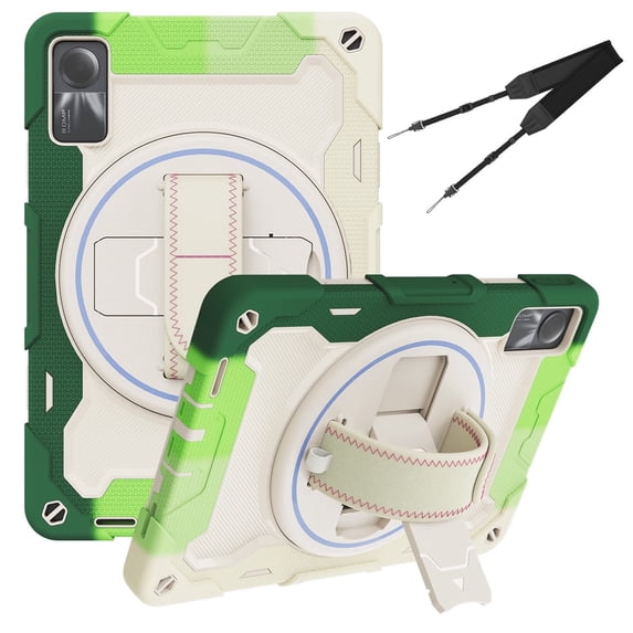 3in1 Rotating Stand Case for Xiaomi Redmi Pad SE 11.0 inch Released 2023 with Hand/Shoulder Strap, Shockproof Rugged, Green