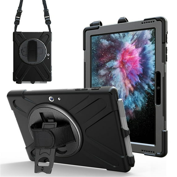 XYX Case for 10.5 inch Microsoft Surface Go 3 2021/Surface Go 2 2020 with 360 Degree Rotating, Hand Strap, Shoulder Strap, Black