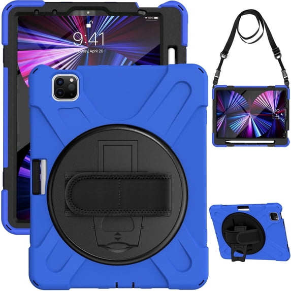 XYX Case for iPad Air 11 inch (M4 2026/M3 2025/M2 2024)/iPad Pro 11 inch (2022/2021/2020/2018) with 360 Degree Rotating, Hand Strap, Shoulder Strap, Blue
