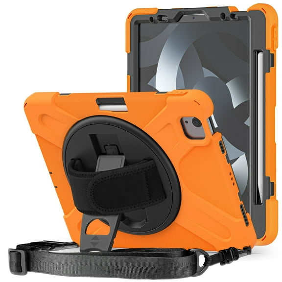 XYX Case for iPad Air 11 (2025)/iPad Air 11 (2024)/iPad Pro 11 inch (2022/2021/2020/2018) with 360 Degree Rotating, Hand Strap, Shoulder Strap, Orange