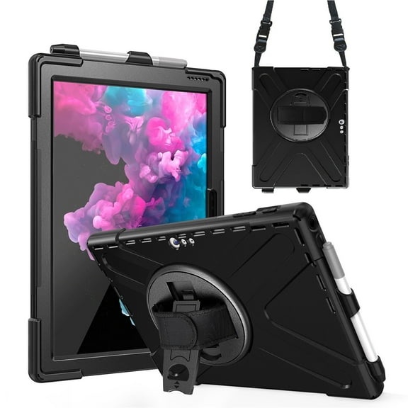 XYX Case for 12.3 inch Microsoft Surface Pro 7 Plus/Pro 7/Pro 6/Pro 5/Pro 4 with 360 Degree Rotating, Hand Strap, Shoulder Strap, Black