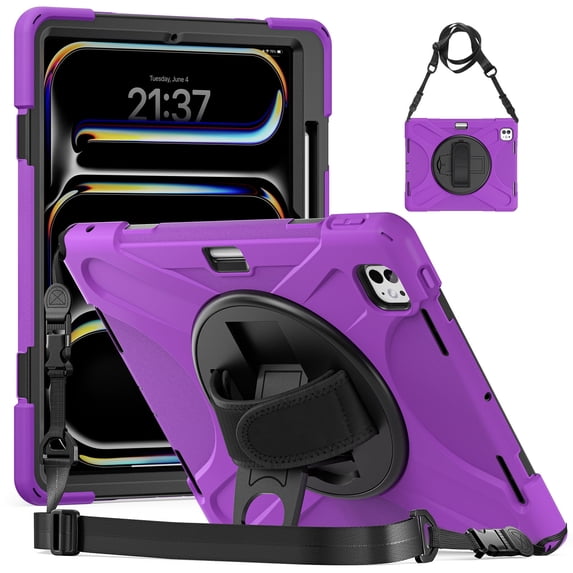 XYX Case for 13-inch iPad Pro 13 M4 2024 (Model:A2926/A3007) with 360 Degree Rotating, Hand Strap, Shoulder Strap, Purple