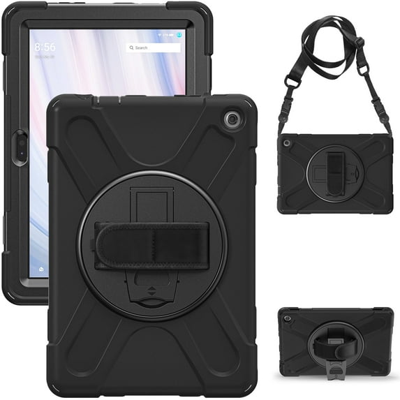 XYX Case for Fire HD 10 Tablet (13th Generation, 2023 Release) with 360 Degree Rotating, Hand Strap, Shoulder Strap, Black