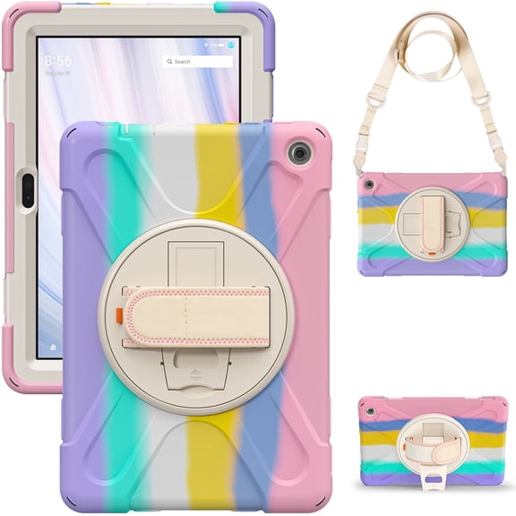 XYX Case for Fire HD 10 Tablet (13th Generation, 2023 Release) with 360 Degree Rotating, Hand Strap, Shoulder Strap, Colourful Pink