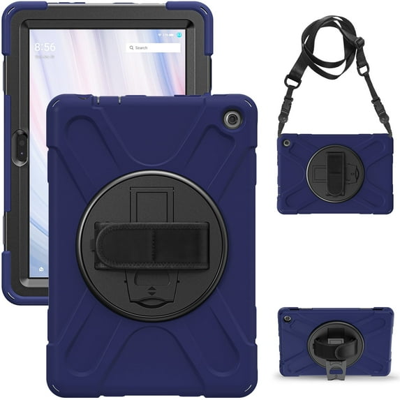 XYX Case for Fire HD 10 Tablet (13th Generation, 2023 Release) with 360 Degree Rotating, Hand Strap, Shoulder Strap, Navy Blue