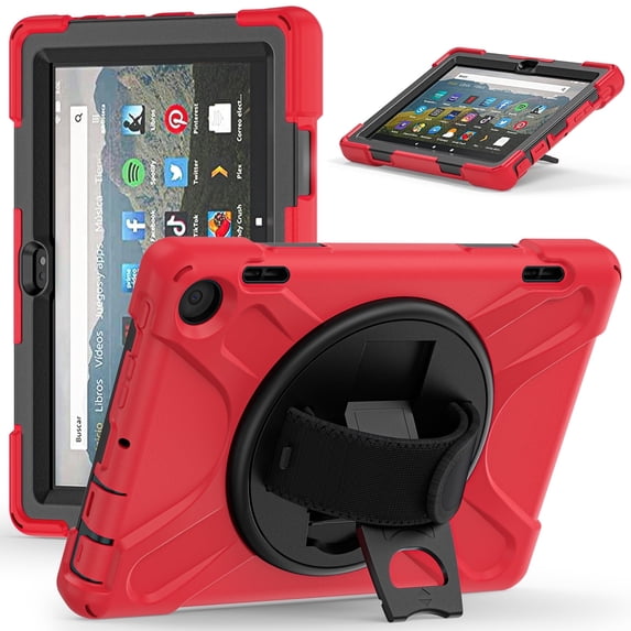 XYX Case for Fire HD 8 & 8 Plus (12th/10th Generation, 2024/2022/2020) with 360 Degree Rotating, Hand Strap, Shoulder Strap, Red