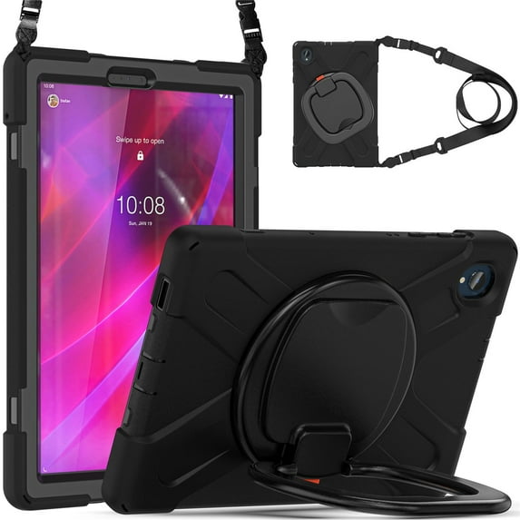 XYX Case for Lenovo Tab K10 TB-X6C6L/Tab M10 Plus 10.3 Inch 2020, 360 Degree Rotating Hand Grip Shockproof Cover with Shoulder Strap, Black