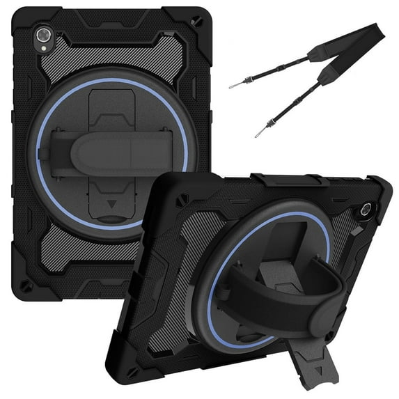 XYX 3in1 Rotating Stand Case for Lenovo Tab M10 Plus 10.3 inch/Tab K10 with Hand/Shoulder Strap, Shockproof Rugged, Black