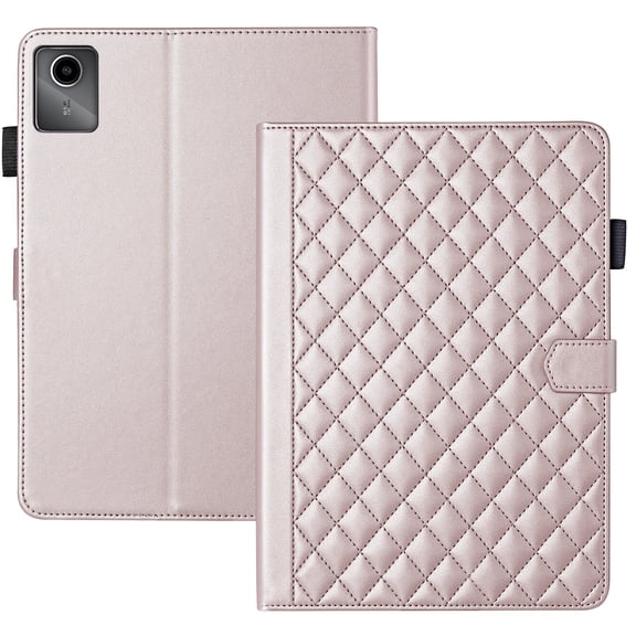 For Lenovo Tab M11 11.0 inch 2024 Release TB-330FU Case, Rhombus Pattern Multiple Viewing Angles Stand Slim Folio Cover (Rose Gold)