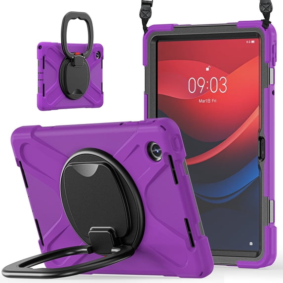 XYX Case for Lenovo Tab M11 11-inch 2024 TB-330FU/TB-331FC, 360 Degree Rotating Hand Grip Shockproof Cover with Shoulder Strap, Purple