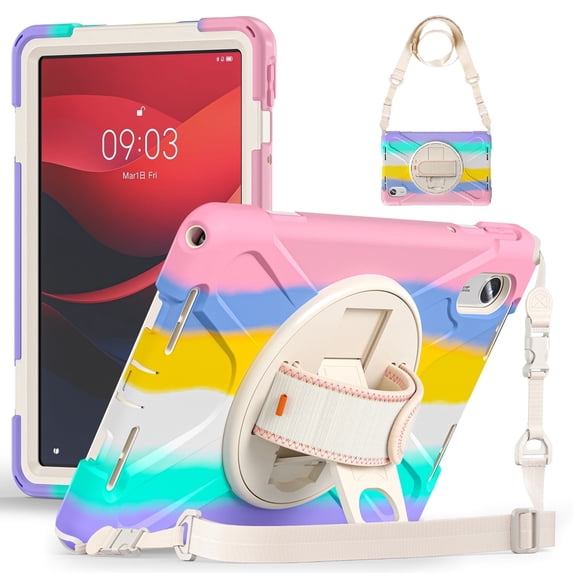 XYX Case for Lenovo Tab M11 11 inch 2024/Xiaoxin Pad 2024 with 360 Degree Rotating, Hand Strap, Shoulder Strap, Colourful Pink