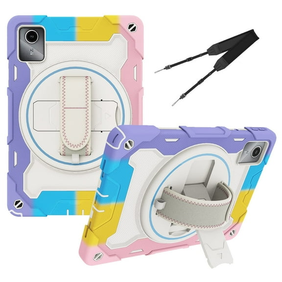 XYX 3in1 Rotating Stand Case for Lenovo Tab M11 11 inch TB-330FU/TB-330XU with Hand/Shoulder Strap, Shockproof Rugged, Colorful Pink