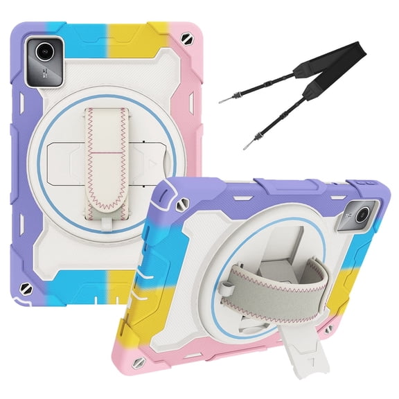 3in1 Rotating Stand Case for Lenovo Tab M11 11 inch TB-330FU/TB-330XU with Hand/Shoulder Strap, Shockproof Rugged, Pink