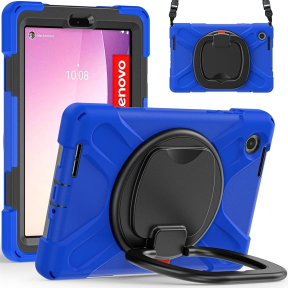 XYX Case for Lenovo Tab M8 4th Gen 8.0 inch 2023 Release TB-300FU, 360 Degree Rotating Hand Grip Shockproof Cover with Shoulder Strap, Blue