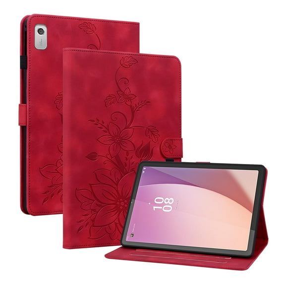 XYX for Lenovo Tab M9 9.0 Inch 2023 TB-310FU Case, PU Leather Slim Folio with Multi-Angle Stand - Red Lily Flower