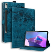 XYX Case for Lenovo Tab P12 12.7 inch 2023 TB370FU, Cherry Blossom Cat PU Leather Folio Stand Magnetic Shockproof Protective Cover (Blue)