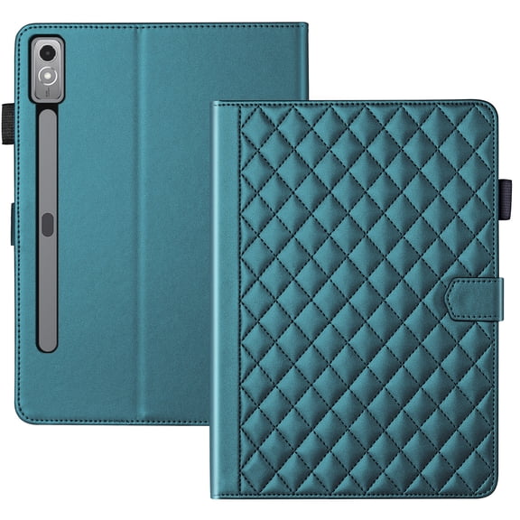 for Lenovo Tab P12 12.7 inch Release 2023 TB370FU Case, Rhombus Pattern Multiple Viewing Angles Stand Slim Folio Cover (Green)