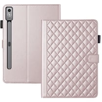 For Lenovo Tab P12 12.7 inch Release 2023 TB370FU Case, Rhombus Pattern Multiple Viewing Angles Stand Slim Folio Cover (Rose Gold)