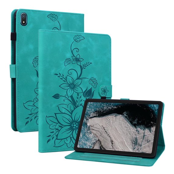 XYX for Nokia T20 10.36 Inch 2021 Released Case, PU Leather Slim Folio with Multi-Angle Stand, Green Lily Flower