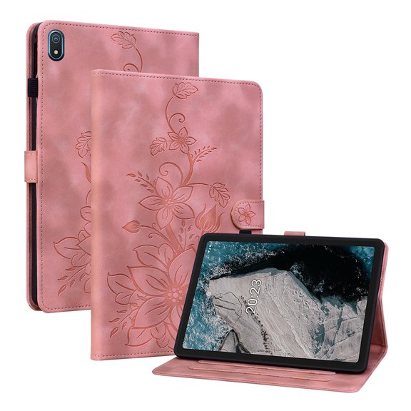 XYX for Nokia T20 10.36 Inch 2021 Released Case, PU Leather Slim Folio with Multi-Angle Stand, Pink Lily Flower