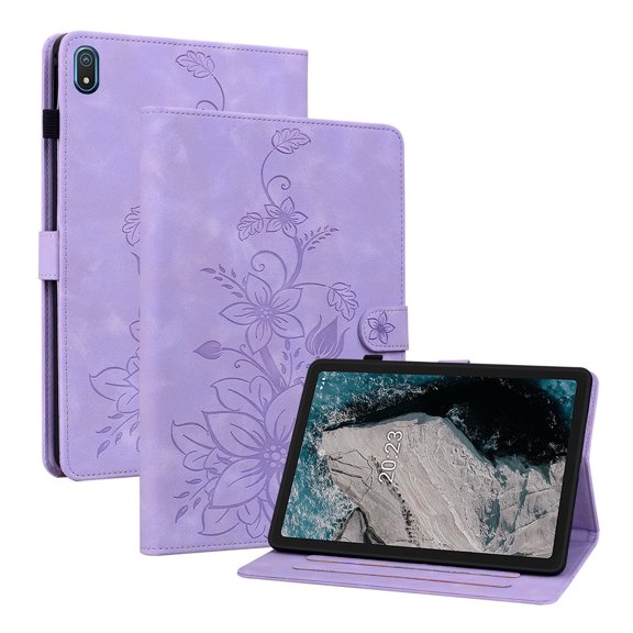 XYX for Nokia T20 10.36 Inch 2021 Released Case, PU Leather Slim Folio with Multi-Angle Stand - Purple Lily Flower