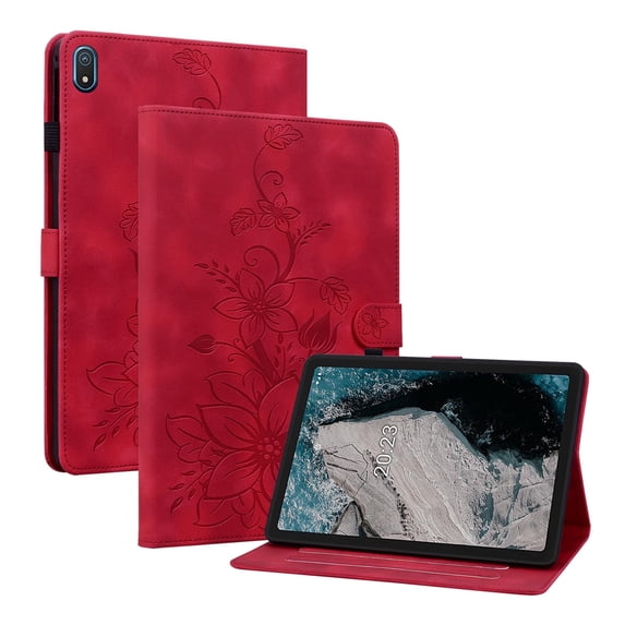 XYX for Nokia T20 10.36 Inch 2021 Released Case, PU Leather Slim Folio with Multi-Angle Stand, Red Lily Flower