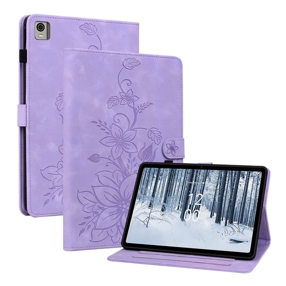 XYX for Nokia T21 10.4 Inch 2022 Released Case, PU Leather Slim Folio with Multi-Angle Stand - Purple Lily Flower