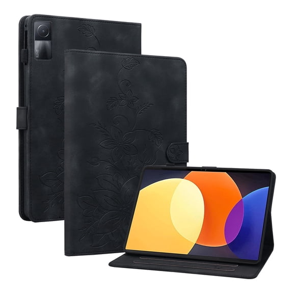 XYX for Redmi Pad 10.61 inch Case, PU Leather Slim Folio with Multi-Angle Stand, Black Lily Flower