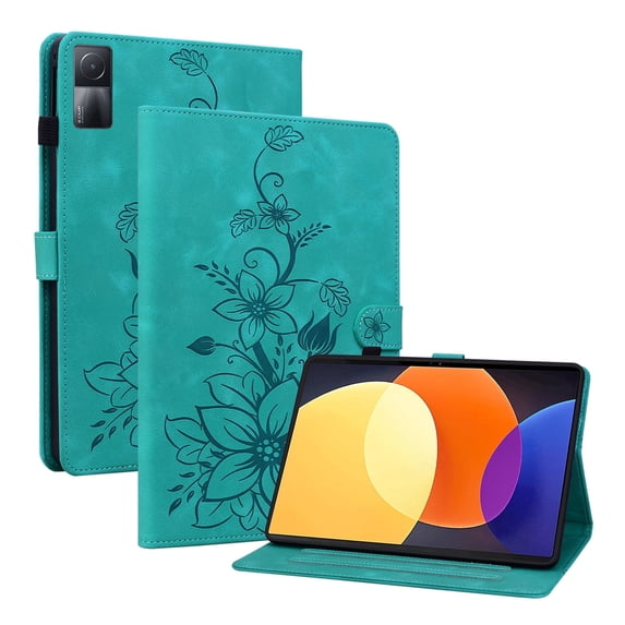 XYX for Redmi Pad 10.61 inch Case, PU Leather Slim Folio with Multi-Angle Stand, Green Lily Flower