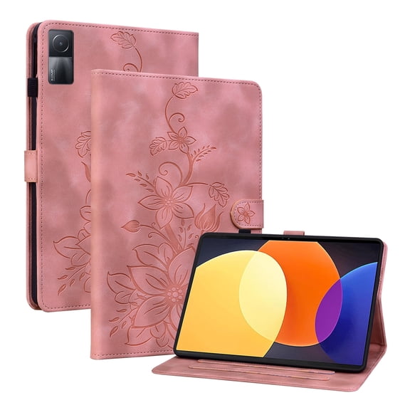XYX for Redmi Pad 10.61 inch Case, PU Leather Slim Folio with Multi-Angle Stand - Pink Lily Flower