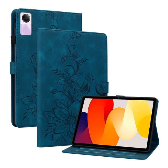 XYX for Redmi Pad SE 11.0 inch Case, PU Leather Slim Folio with Multi-Angle Stand - Blue Lily Flower