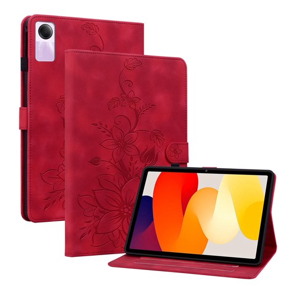 XYX for Redmi Pad SE 11.0 inch Case, PU Leather Slim Folio with Multi-Angle Stand, Red Lily Flower