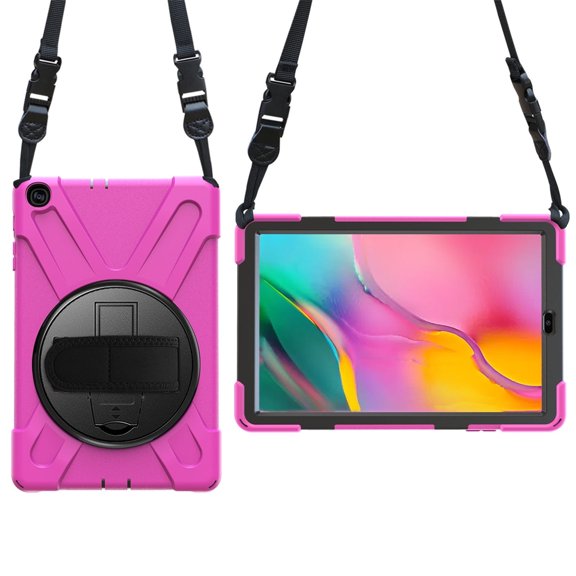 XYX Case for Samsung Galaxy Tab A 10.1 2019 SM-T510/SM-T515 with 360 Degree Rotating, Hand Strap, Shoulder Strap, Rose