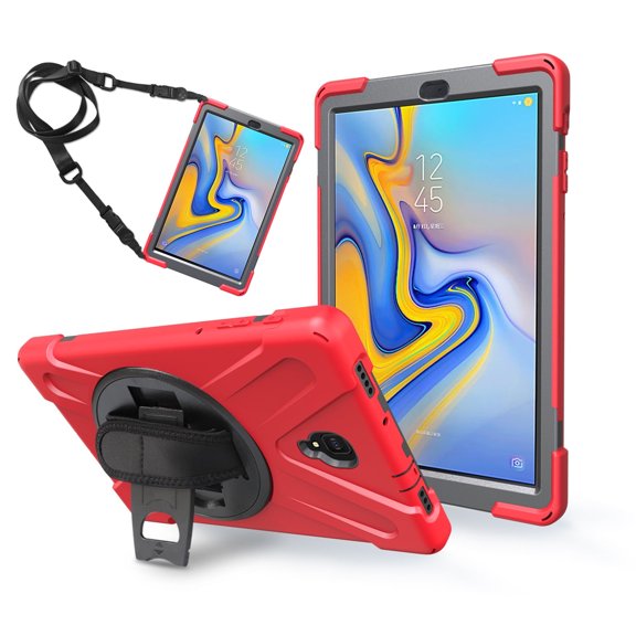 XYX Case for Samsung Galaxy Tab A 10.5 2018 SM-T590/SM-T595 with 360 Degree Rotating, Hand Strap, Shoulder Strap, Red