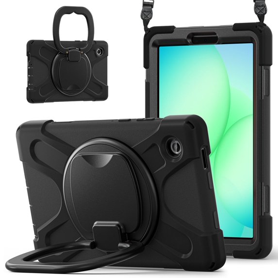 Case for Samsung Galaxy Tab A11 8.7 inch, 360 Degree Rotating Hand Grip Shockproof Cover with Shoulder Strap, Black