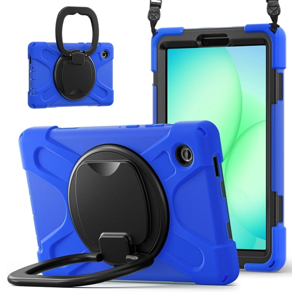 Case for Samsung Galaxy Tab A11 8.7 inch, 360 Degree Rotating Hand Grip Shockproof Cover with Shoulder Strap, Blue