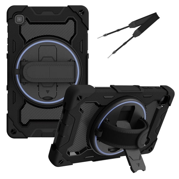 3in1 Rotating Stand Case for Samsung Galaxy Tab A7 Lite 8.7 inch SM-T220 with Hand/Shoulder Strap, Shockproof Rugged, Black