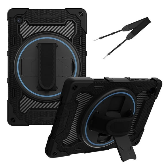 XYX 3in1 Rotating Stand Case for Samsung Galaxy Tab A8 10.5 inch SM-X200 with Hand/Shoulder Strap, Shockproof Rugged, Black