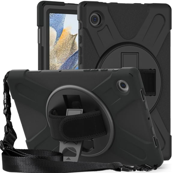 XYX Case for Samsung Galaxy Tab A8 10.5 inch SM-X200/SM-X205 with 360 Degree Rotating, Hand Strap, Shoulder Strap, Black